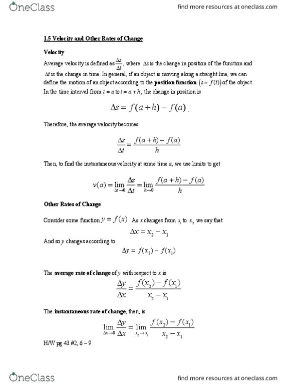 Calculus 1000A/B Lecture 1: 1.5 Velocity and Other Rates of Change thumbnail