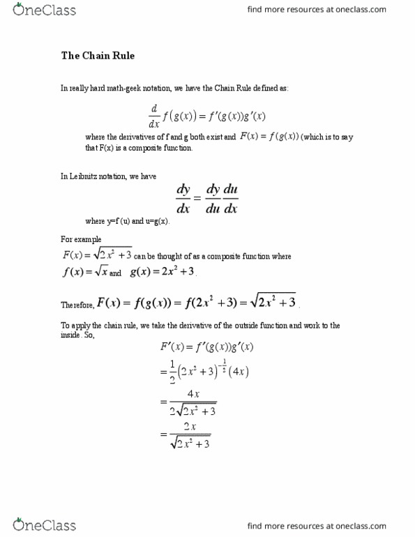 Calculus 1000A/B Lecture Notes - Lecture 2: Function Composition, Power Rule thumbnail