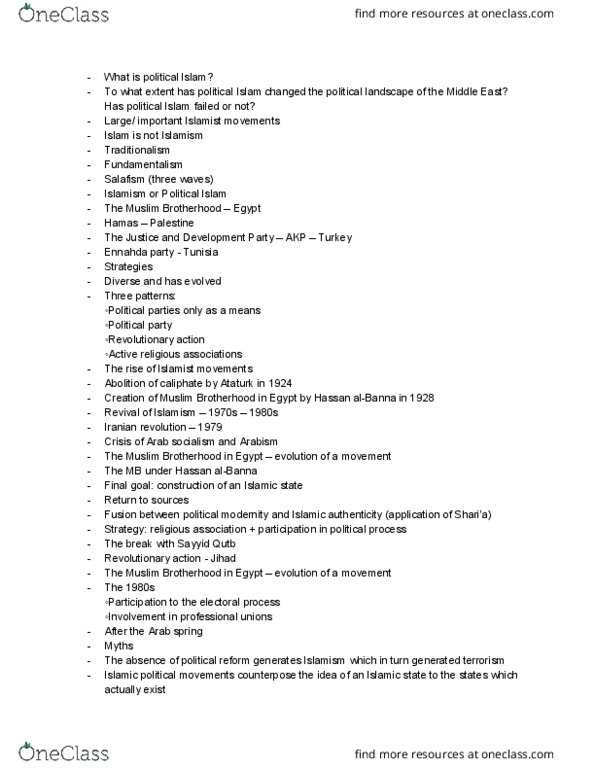 HIS 2160 Lecture Notes - Lecture 18: Sayyid Qutb, Arab Spring, Iranian Revolution thumbnail