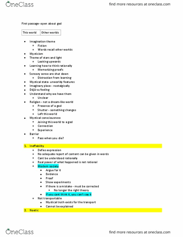 HUMA 1165 Lecture Notes - Lecture 4: Ineffability thumbnail