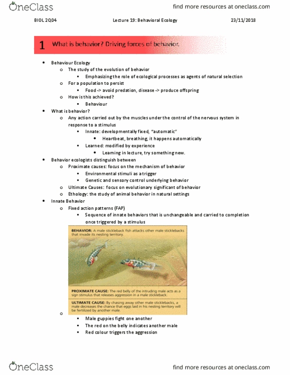 BIOL 2Q04 Lecture Notes - Lecture 19: Guppy, Red, Ethology thumbnail