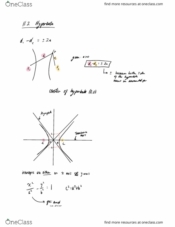 MATH 1150 Lecture Notes - Lecture 42: Hyperbola cover image
