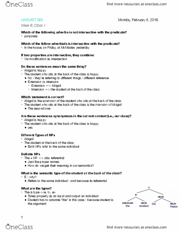 LINGUIST 3II3 Lecture Notes - Lecture 9: Intension thumbnail