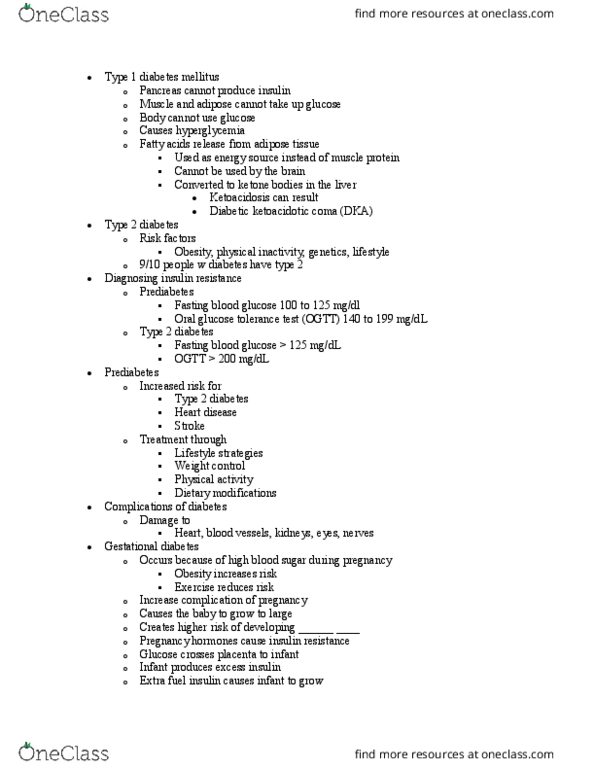 NTDT200 Lecture Notes - Lecture 34: Diabetes Mellitus Type 1, Glucose Tolerance Test, Gestational Diabetes thumbnail