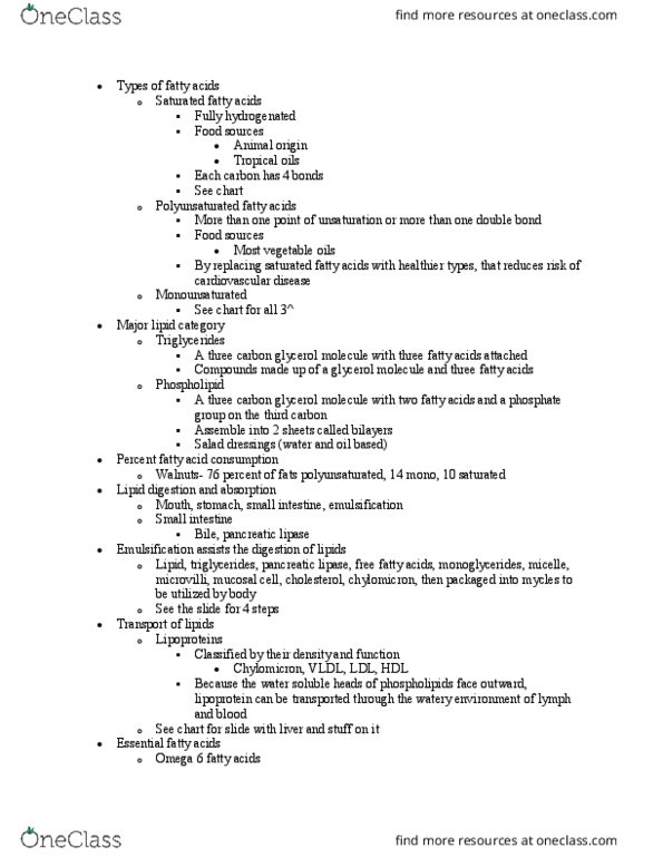 NTDT200 Lecture Notes - Lecture 38: Pancreatic Lipase Family, Emulsion, Unsaturated Fat thumbnail