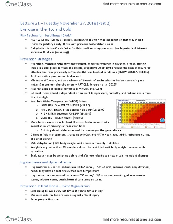 KNES 372 Lecture Notes - Lecture 21: Wet-Bulb Globe Temperature, Altered Level Of Consciousness, Hypernatremia thumbnail