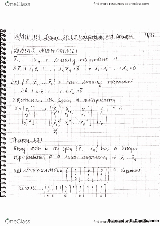 MATH 133 Lecture 25: 5.2 Independence and Dimensions cover image