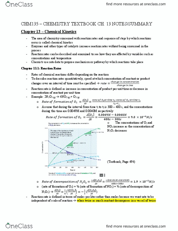 CHM135H1 Chapter Notes - Chapter 13: Chemical Kinetics, Reaction Rate, Reaction Mechanism thumbnail