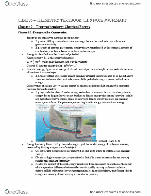 CHM135H1 Chapter Notes - Chapter 9: Kinetic Energy, Chemical Energy, Chemical Reaction thumbnail