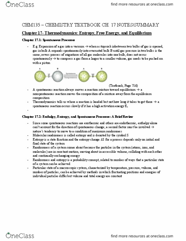 CHM135H1 Chapter Notes - Chapter 17: Spontaneous Process, Stopcock, Gas Constant thumbnail