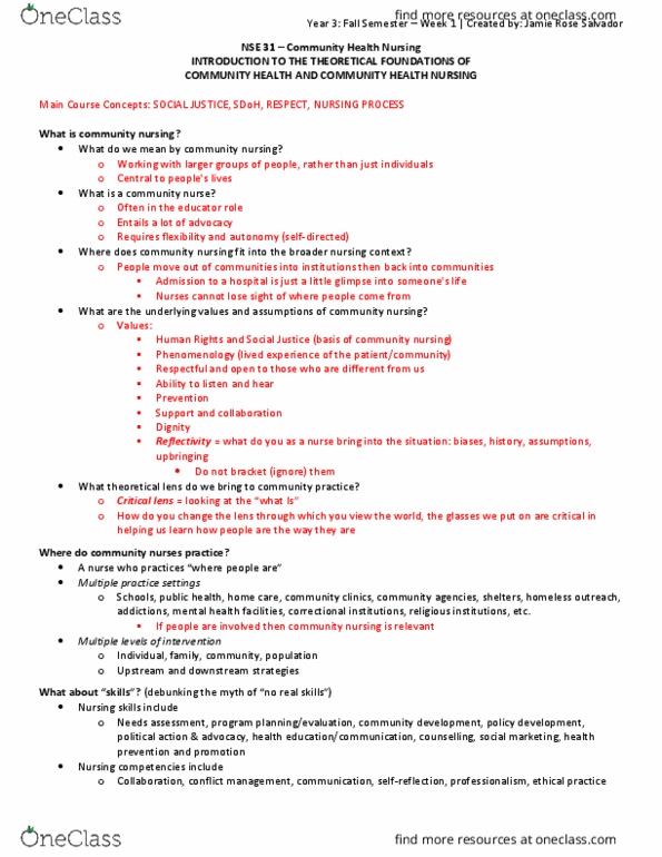 NSE-31A Lecture Notes - Lecture 1: Jamie Rose, Main Course, Needs Assessment thumbnail