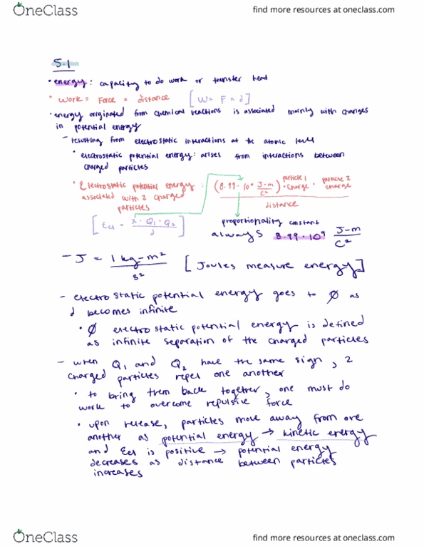 CHEM 1210 Chapter Notes - Chapter 5: Electric Potential Energy, Energy Distance, Airco Dh.5 thumbnail