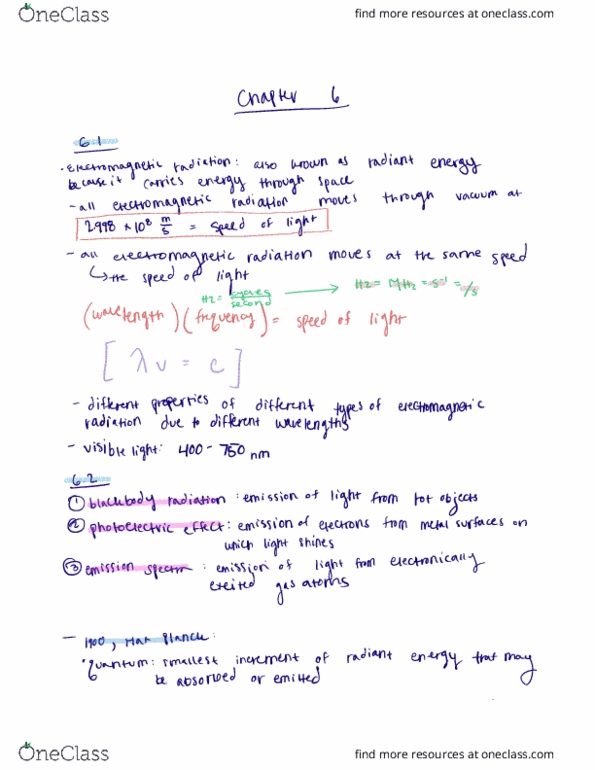 CHEM 1210 Chapter Notes - Chapter 6: Black-Body Radiation, Radiant Energy, Vacuum thumbnail