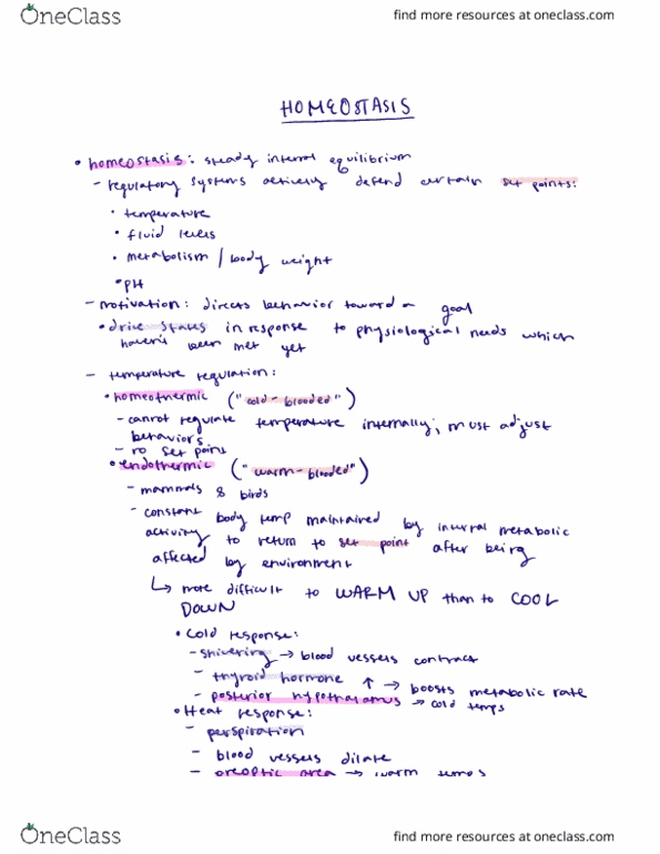 PSYCH 3313 Chapter 9: Homeostasis thumbnail