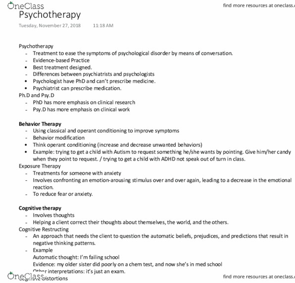 PSYCH 1100 Lecture Notes - Lecture 29: Cognitive Behavioral Therapy, Social Skills, Major Depressive Disorder cover image