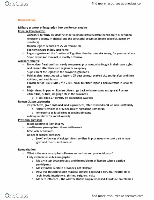 CLA231H1 Lecture Notes - Lecture 21: Imperial Roman Army, Cursus Honorum, Roman Legion thumbnail