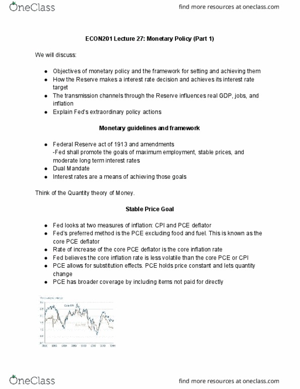ECON 201 Lecture Notes - Lecture 27: Core Inflation, Business Cycle, Output Gap cover image