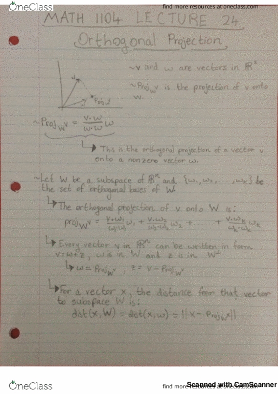 MATH 1104 Lecture 24: Orthogonal Projections cover image