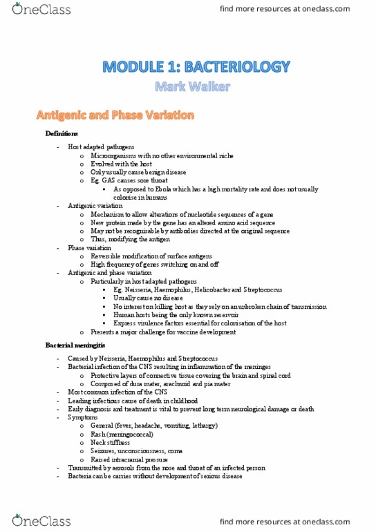 MICR3001 Lecture Notes - Lecture 6: Antigenic Variation, Phase Variation, Dura Mater thumbnail
