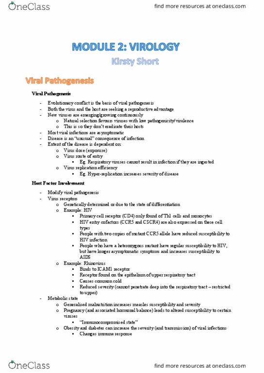 MICR3001 Lecture Notes - Lecture 1: Viral Pathogenesis, Respiratory Tract Infection, Respiratory Tract thumbnail