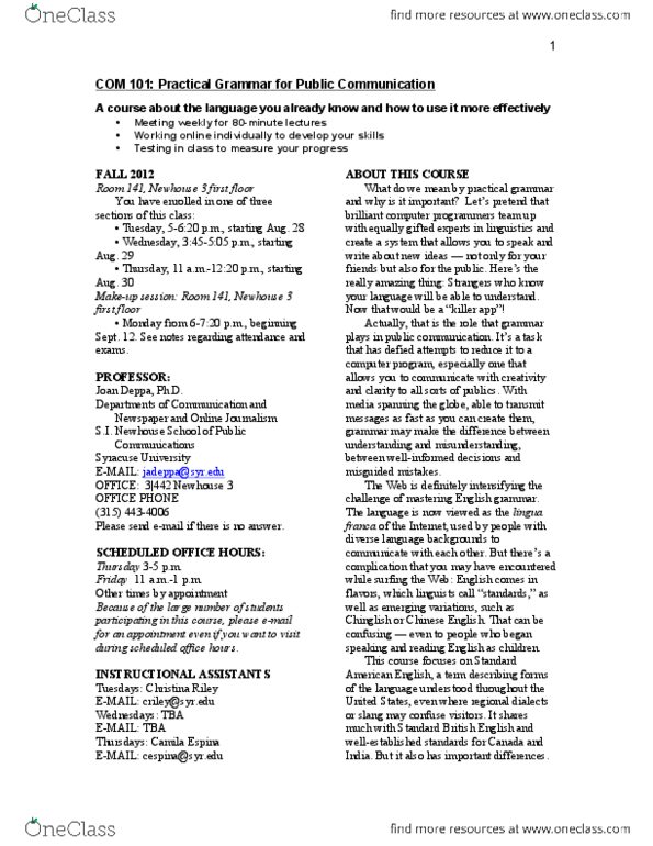 COM 101 Lecture Notes - Harvard Business Review, Transitive Verb, Microsoft Powerpoint thumbnail