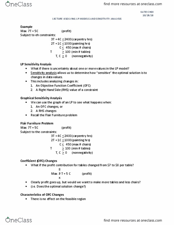 ITM 107 Lecture Notes - Lecture 8: Sensitivity Analysis, Feasible Region, Shadow Price thumbnail