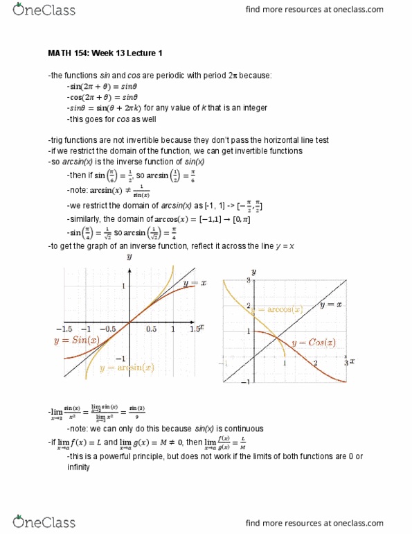 MATH 154 Lecture Notes - Lecture 36: Inverse Function cover image