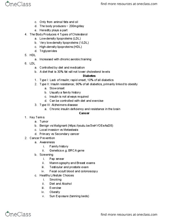 CHS 102 Lecture Notes - Lecture 24: Fecal Occult Blood, Pap Test, Insulin Resistance thumbnail