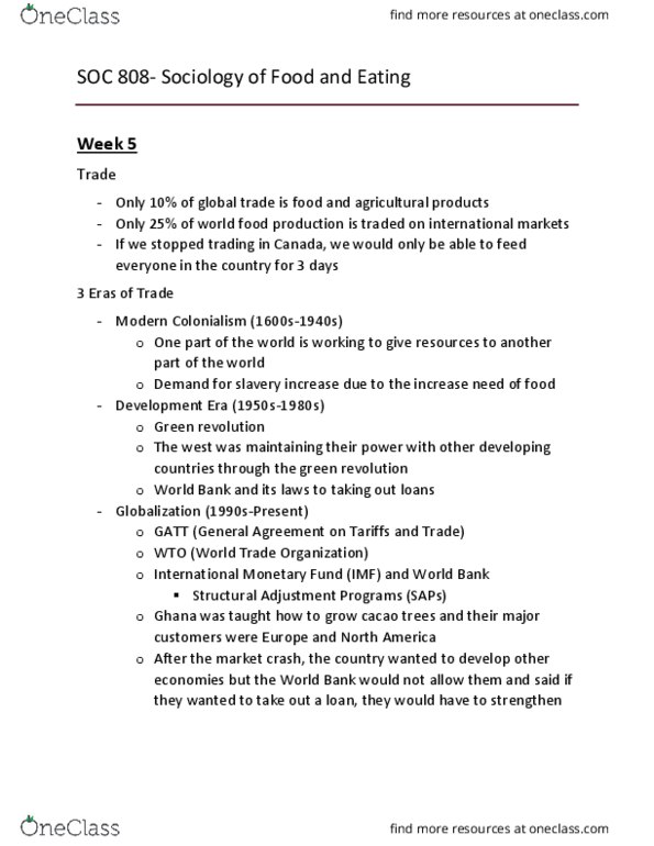 SOC 808 Lecture Notes - Lecture 5: International Monetary Fund, Structural Adjustment, North American Free Trade Agreement thumbnail