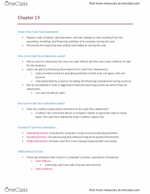 COMM 1101 Lecture Notes - Lecture 25: Cash Flow Statement, Cash Flow, Financial Statement cover image