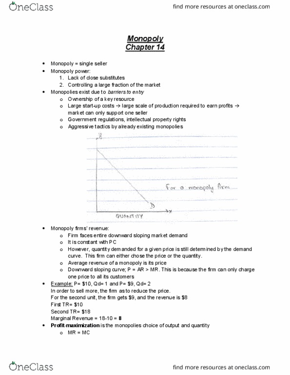 ECO100Y5 Lecture Notes - Lecture 10: Marginal Revenue, Demand Curve, Deadweight Loss cover image