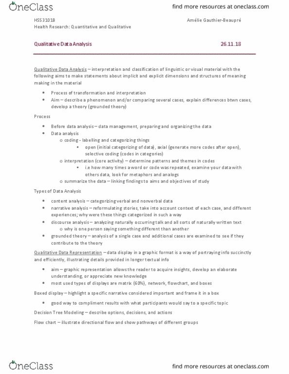 HSS 3101 Lecture Notes - Lecture 13: Data Analysis, Grounded Theory, Discourse Analysis thumbnail