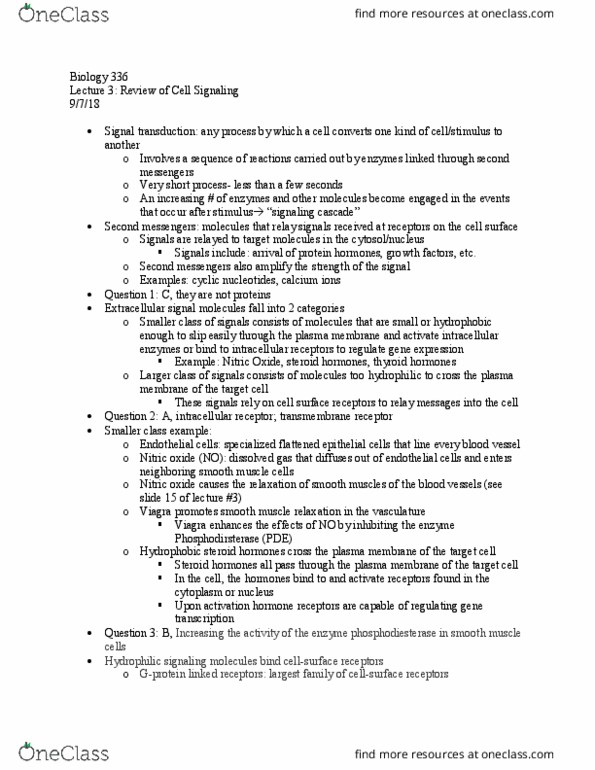 BIOL 336 Lecture Notes - Lecture 3: Nitric Oxide, Cell Surface Receptor, Endothelium thumbnail