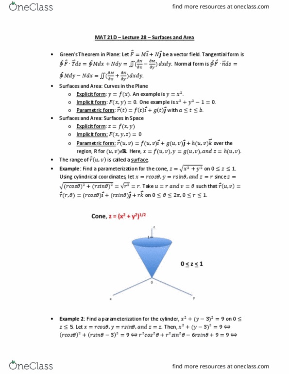 MAT 21D Lecture Notes - Lecture 28: Cylindrical Coordinate System, Cross Product cover image