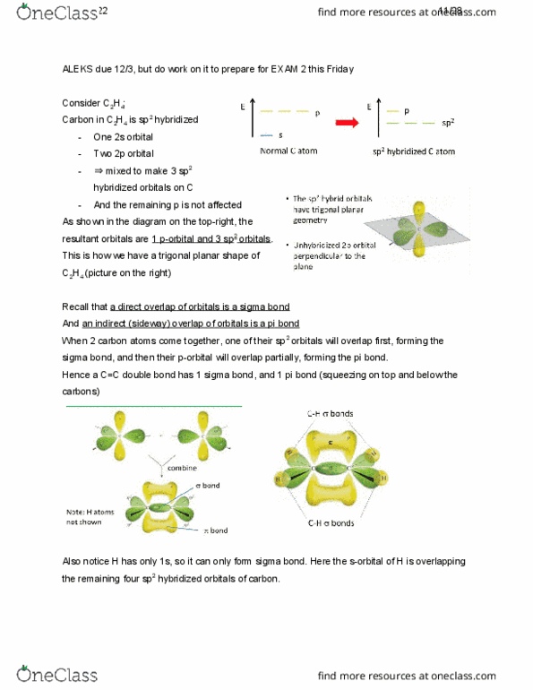 CHEM 1A Lecture Notes - Lecture 22: Trigonal Planar Molecular Geometry, Orbital Hybridisation, Sigma Bond cover image