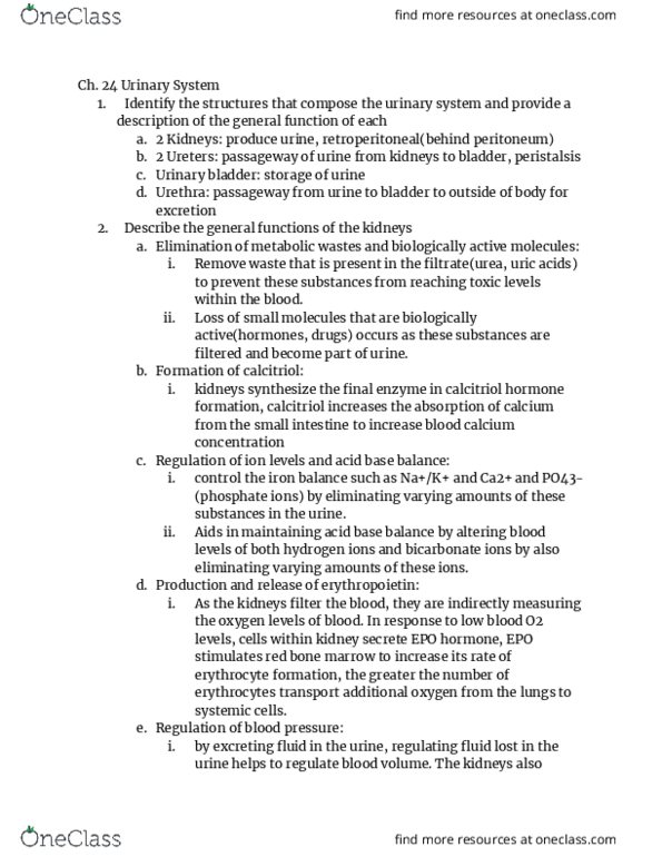 BMS 251 Lecture Notes - Lecture 9: Bone Marrow, Calcitriol, Metabolic Waste thumbnail