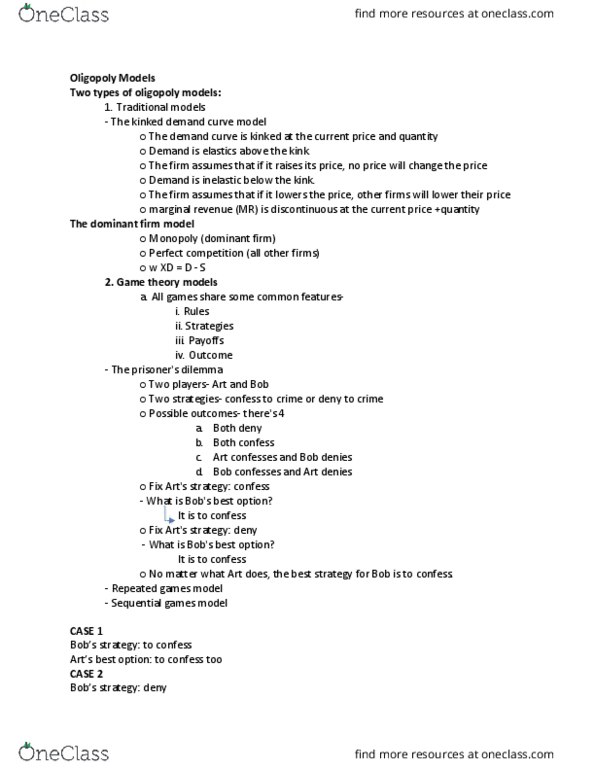 ECON101 Lecture Notes - Lecture 25: Repeated Game, Demand Curve, Oligopoly thumbnail