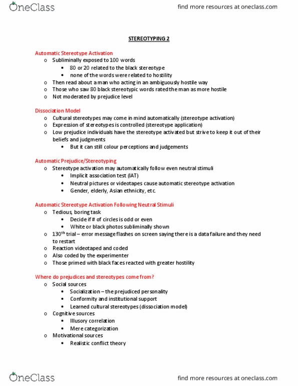 PS270 Lecture Notes - Lecture 20: Implicit-Association Test, Realistic Conflict Theory, Illusory Correlation thumbnail