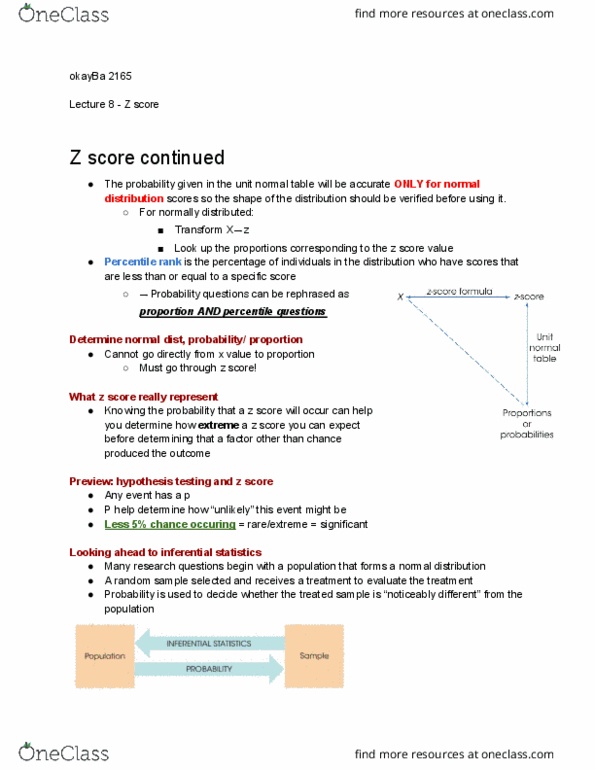 PSY201H1 Lecture Notes - Lecture 9: Standard Score, Percentile Rank, Statistical Inference thumbnail