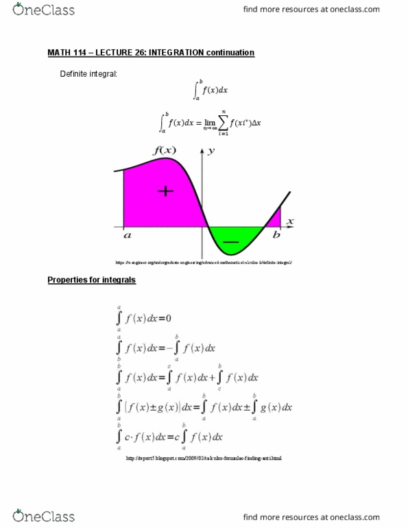 MATH114 Lecture 26: INTEGRATION continuation cover image