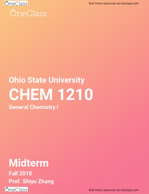 Study Guides for CHEM 1210 at Ohio State University (OSU) - OneClass