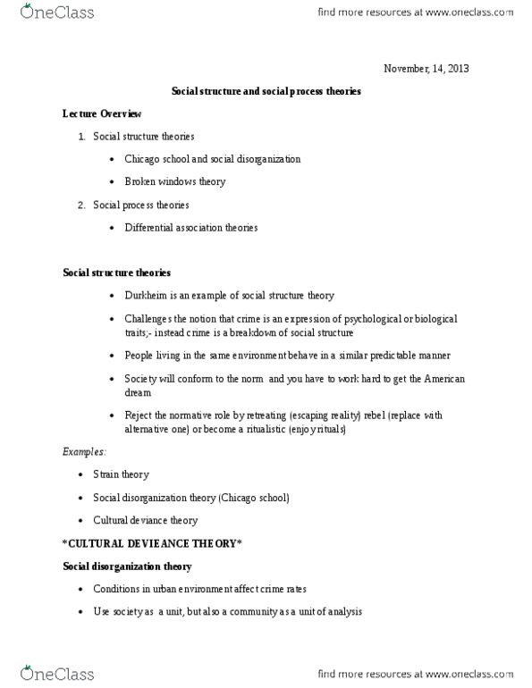 SOSC 2650 Lecture Notes - School Shooting, Edwin Sutherland, Broken Windows Theory thumbnail