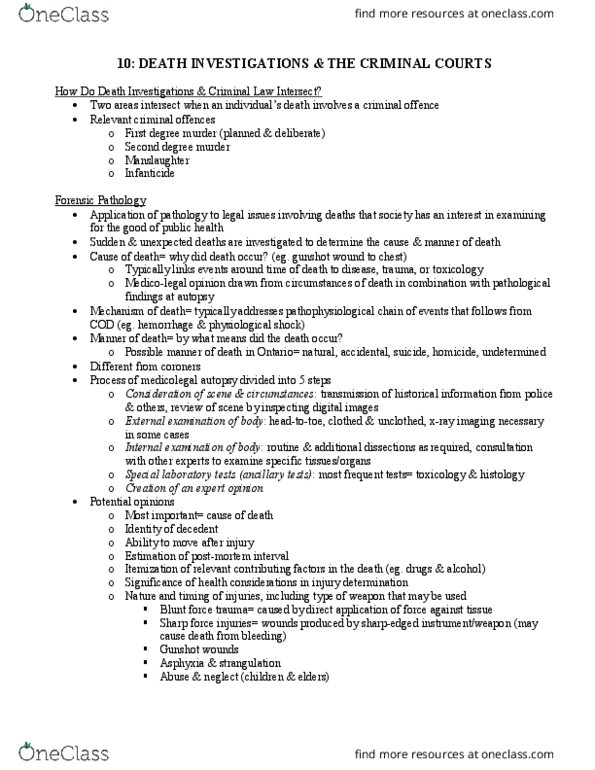 FSC360H5 Lecture Notes - Lecture 10: Blunt Trauma, Murder, Forensic Pathology thumbnail