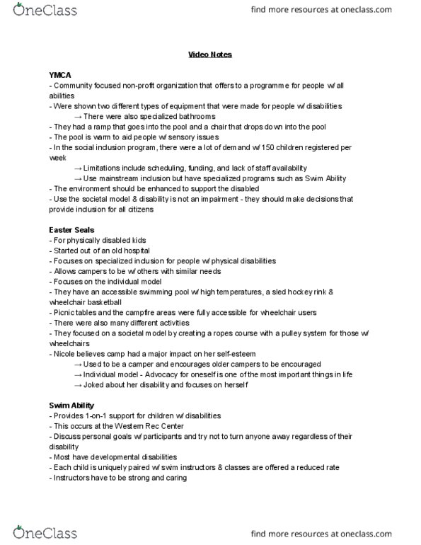 Disability Studies 1010A/B Lecture Notes - Lecture 9: Carpool, Ringette, Function Model thumbnail