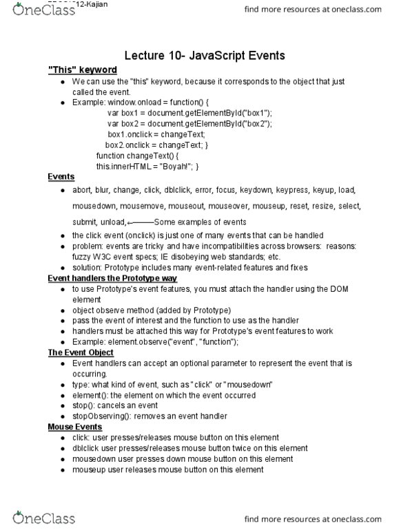 EECS 1012 Lecture Notes - Lecture 10: Mouseover thumbnail