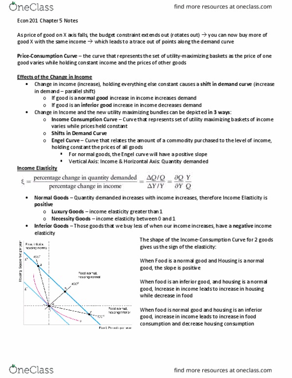 ECON201 Chapter Notes - Chapter 5: Engel Curve, Normal Good, Demand Curve thumbnail