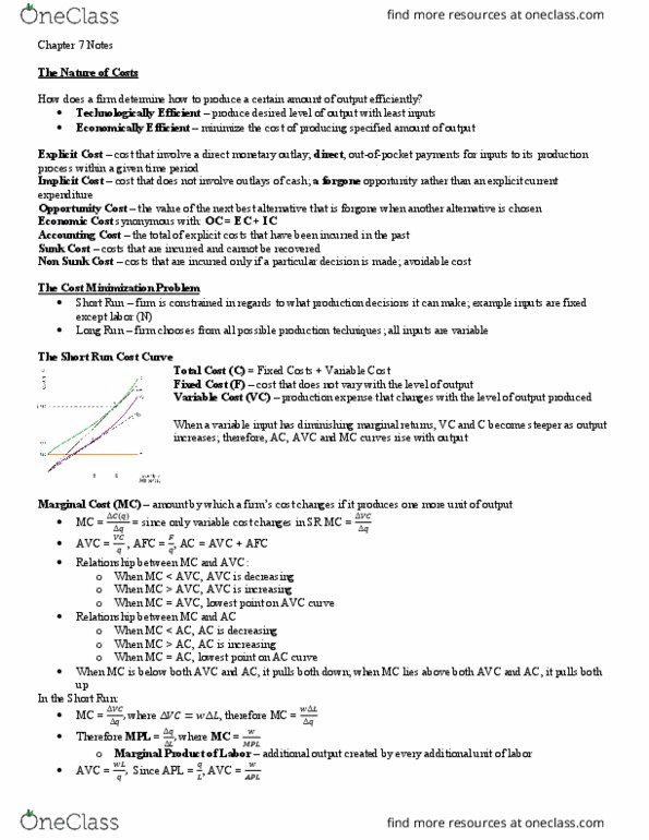 ECON201 Chapter Notes - Chapter 7: Diminishing Returns, Cost Curve, Marginal Cost thumbnail