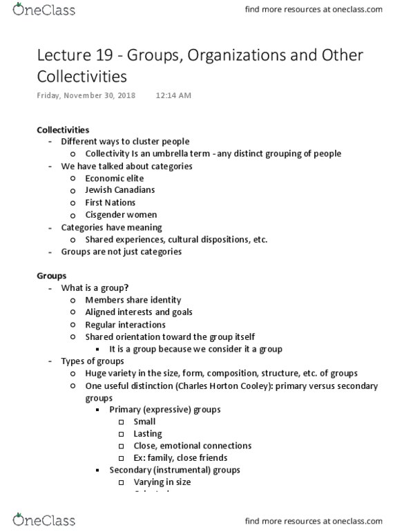 SOCI 210 Lecture Notes - Lecture 19: Cisgender, Occupy Movement, Milgram Experiment thumbnail