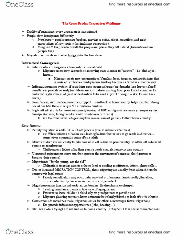 SOCI 212 Chapter Notes - Chapter reading: Family Reunification, Transnationalism, State Of Mexico thumbnail