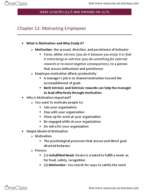 MAN 3025 Lecture Notes - Lecture 12: Expectancy Theory, Job Enrichment, Institute For Operations Research And The Management Sciences thumbnail